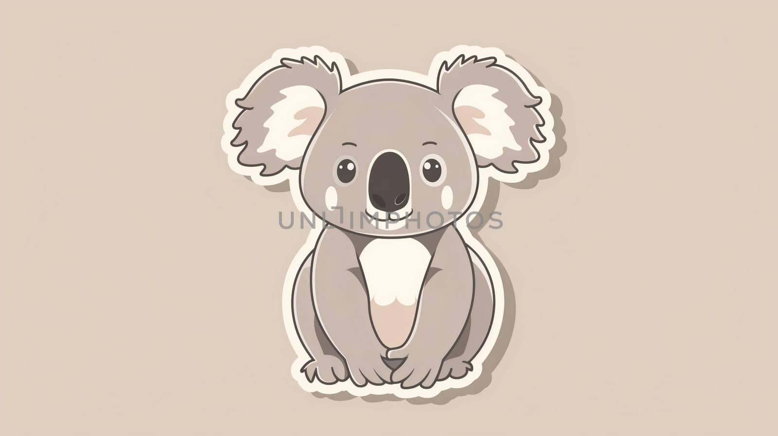 A charming cartoon koala sits comfortably, showcasing its large ears and adorable facial features. The koala's soft fur is depicted in gentle shades of gray and cream, creating a warm and inviting look. This whimsical representation captures the essence of Australia’s beloved marsupial in a playful manner.