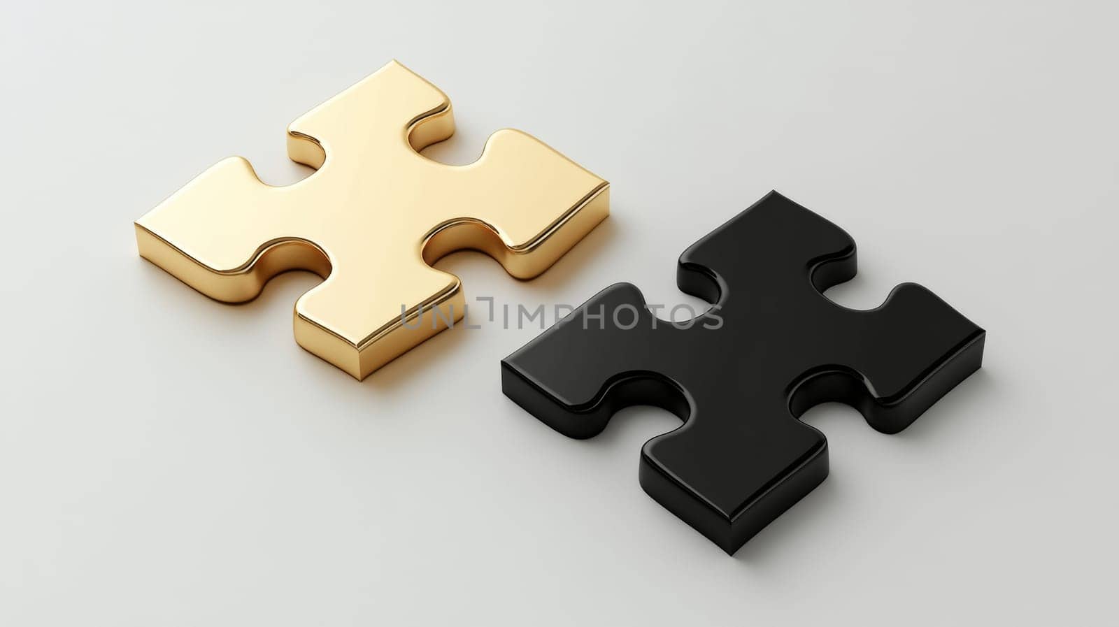 Gold and black puzzle pieces on a plain background.