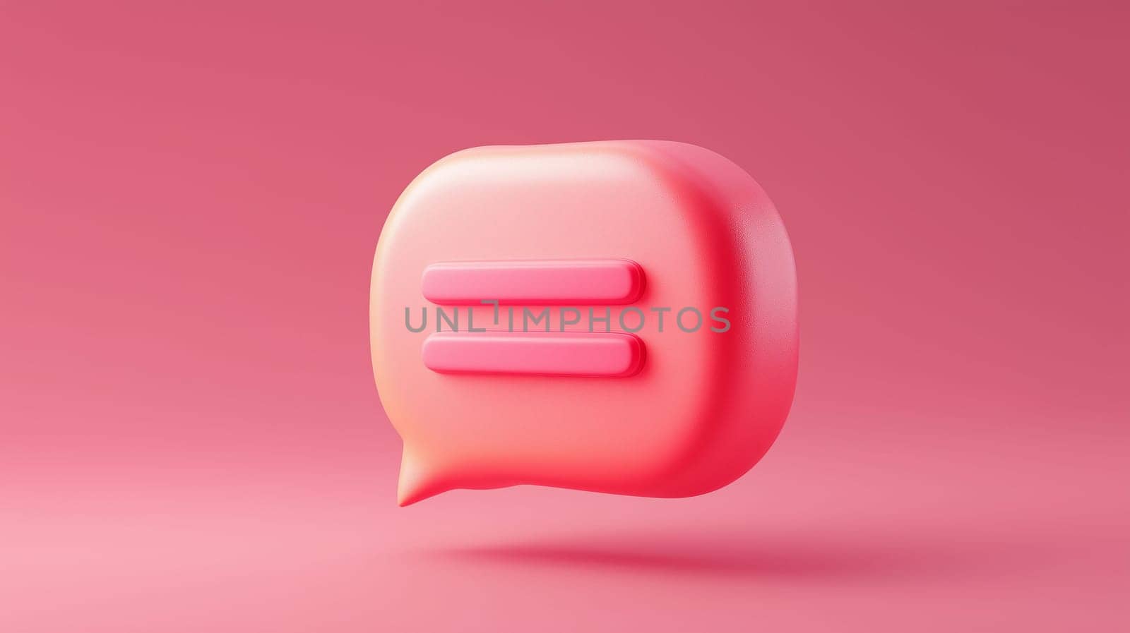 A vibrant pink speech bubble featuring equal sign accents floats against a soft gradient background. The design emphasizes communication and modern digital interaction.