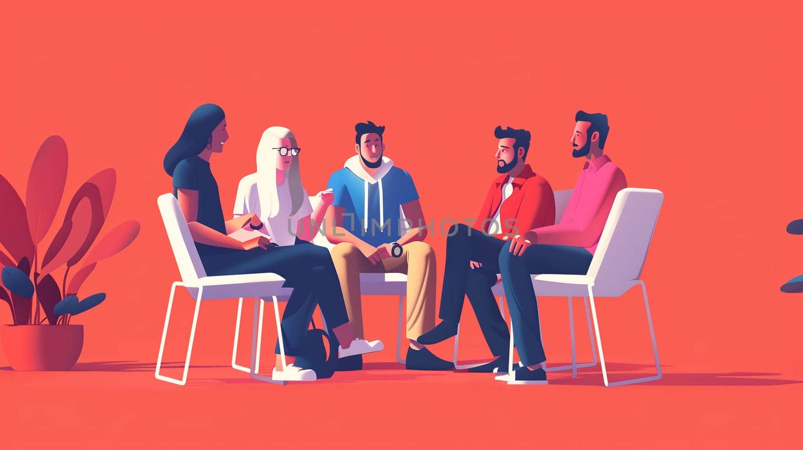 A diverse group of professionals engages in a collaborative business meeting, discussing ideas and strategies in a modern office space, fostering teamwork and communication among members.