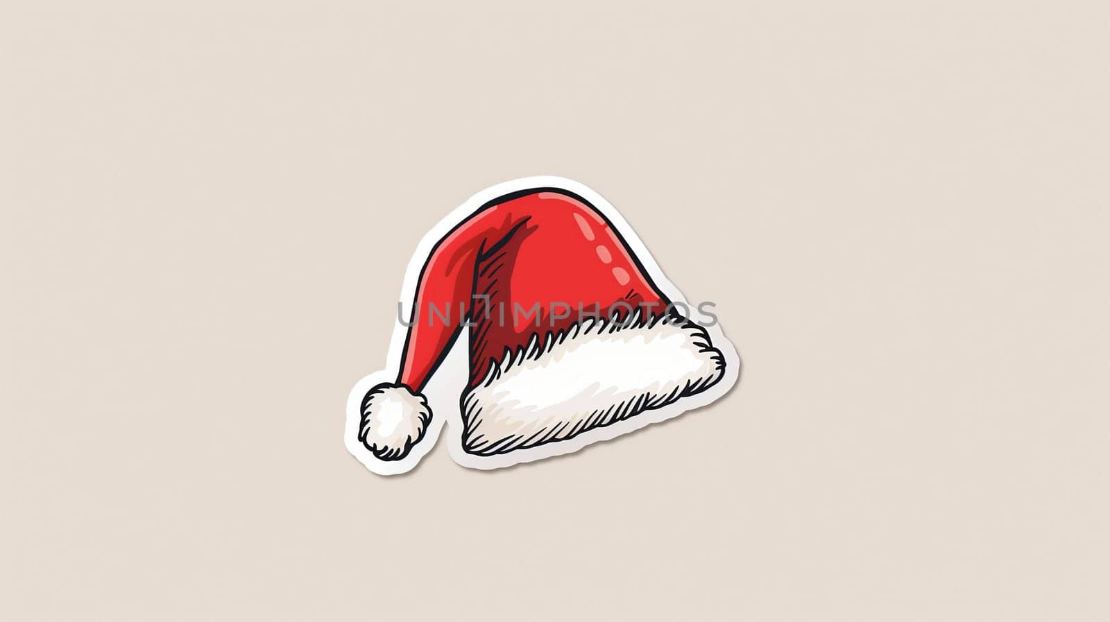 A vibrant illustration of a classic Santa hat, featuring a bright red color and a fluffy white trim. The design captures the festive spirit of the holiday season, making it an ideal decoration for various Christmas-themed projects and celebrations.