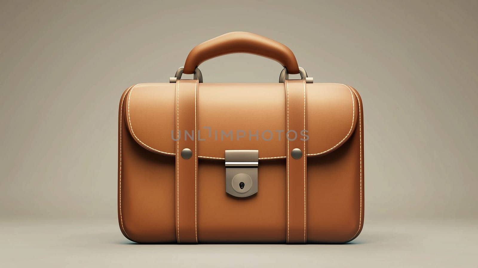 A well-crafted brown leather briefcase stands upright on a plain background, showcasing its polished finish and secure clasp, highlighting the timeless design and craftsmanship.