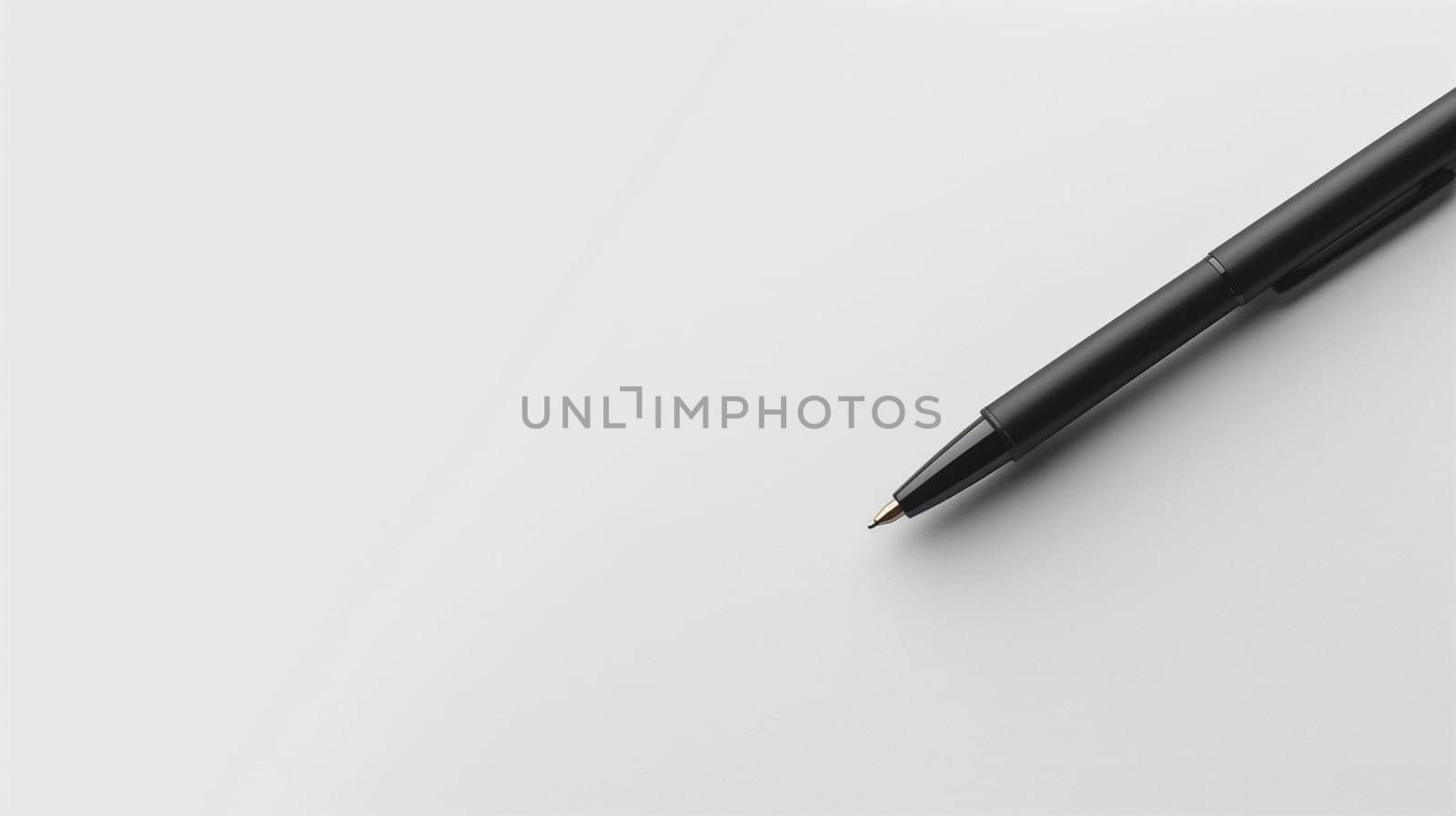 A sleek black ink pen is positioned diagonally across a pristine white background, inviting thoughts and ideas to flow freely. Its pointed tip suggests readiness for writing or drawing, emphasizing the simplicity and elegance of this writing tool.
