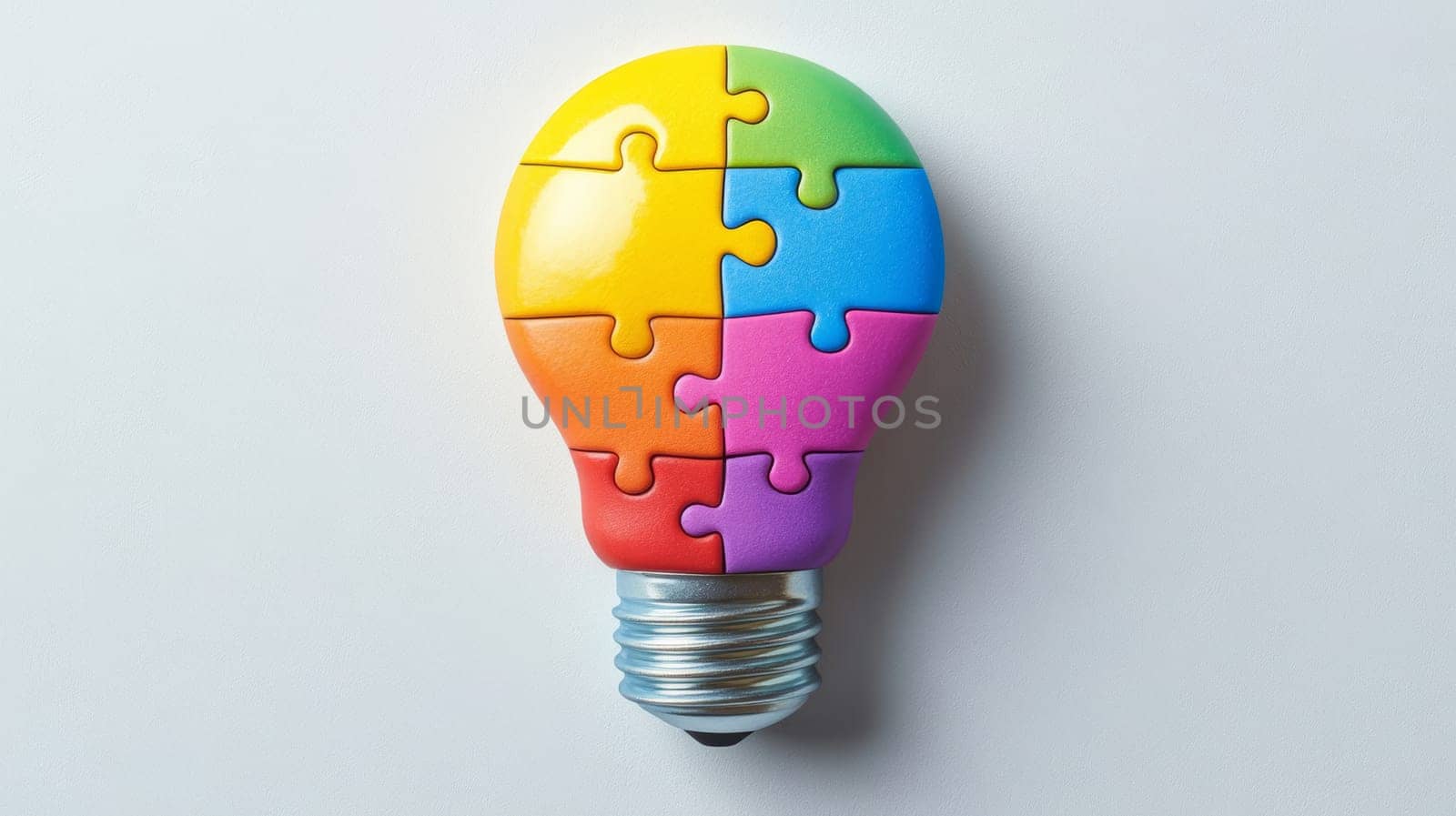 Light bulb made of colorful puzzle pieces, creativity and innovation concept.