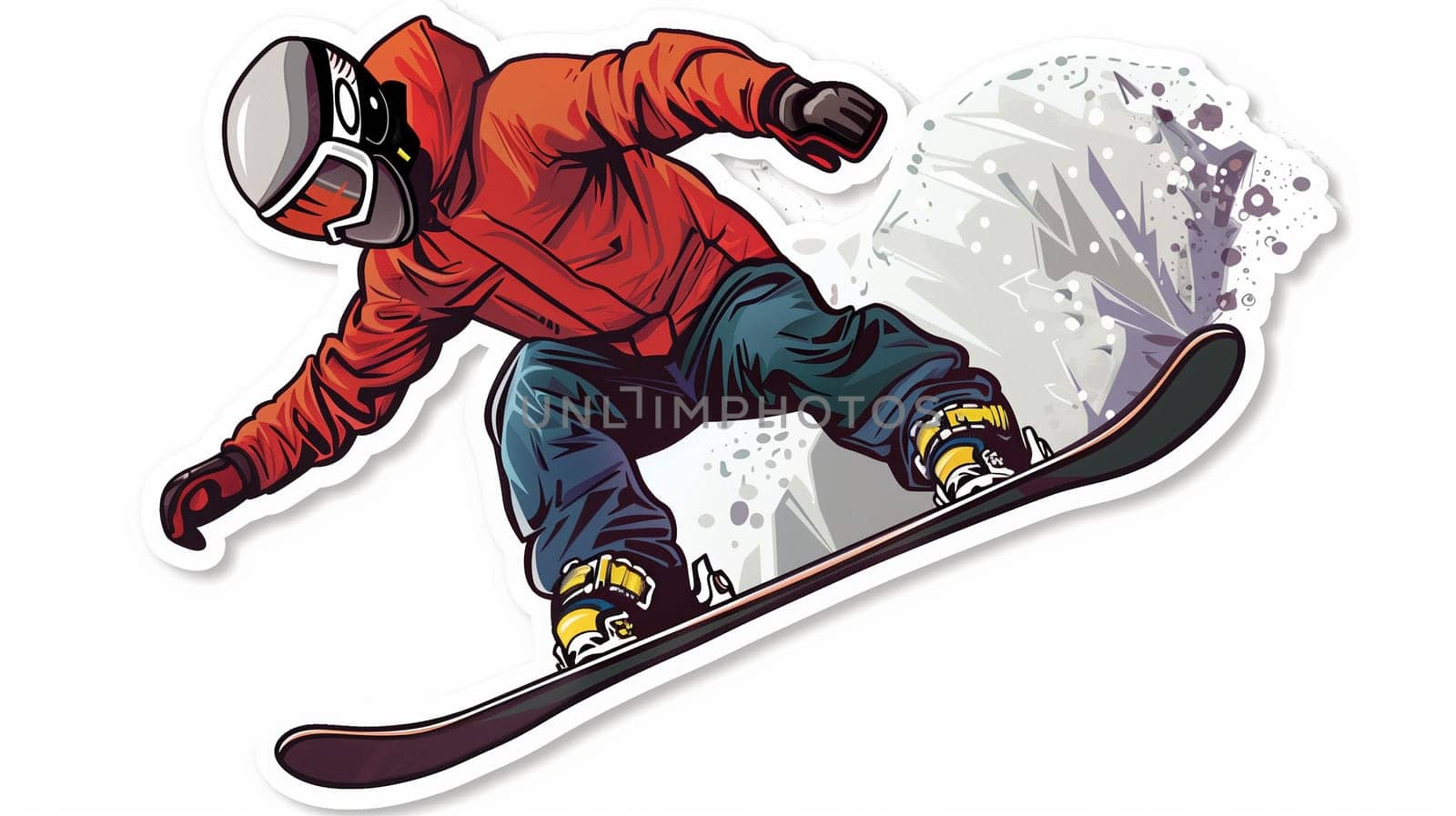 A skilled snowboarder showcases impressive maneuvers on a snow-covered slope amidst a beautiful mountain landscape during winter. The vibrant outfit contrasts with the snowy backdrop, capturing the thrill of the sport.