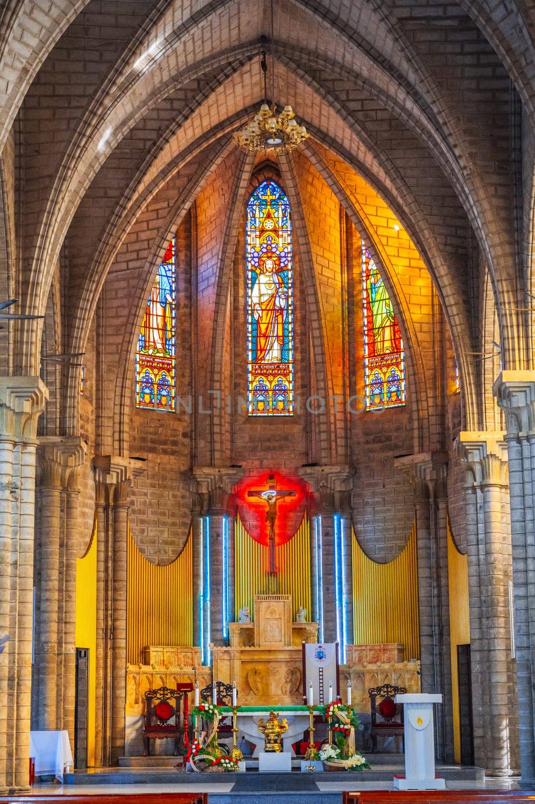 Interior of French Christ the King Cathedral also called Nha Trang Cathedral or Stone Church. Nha Trang, Vietnam - August 22, 2024