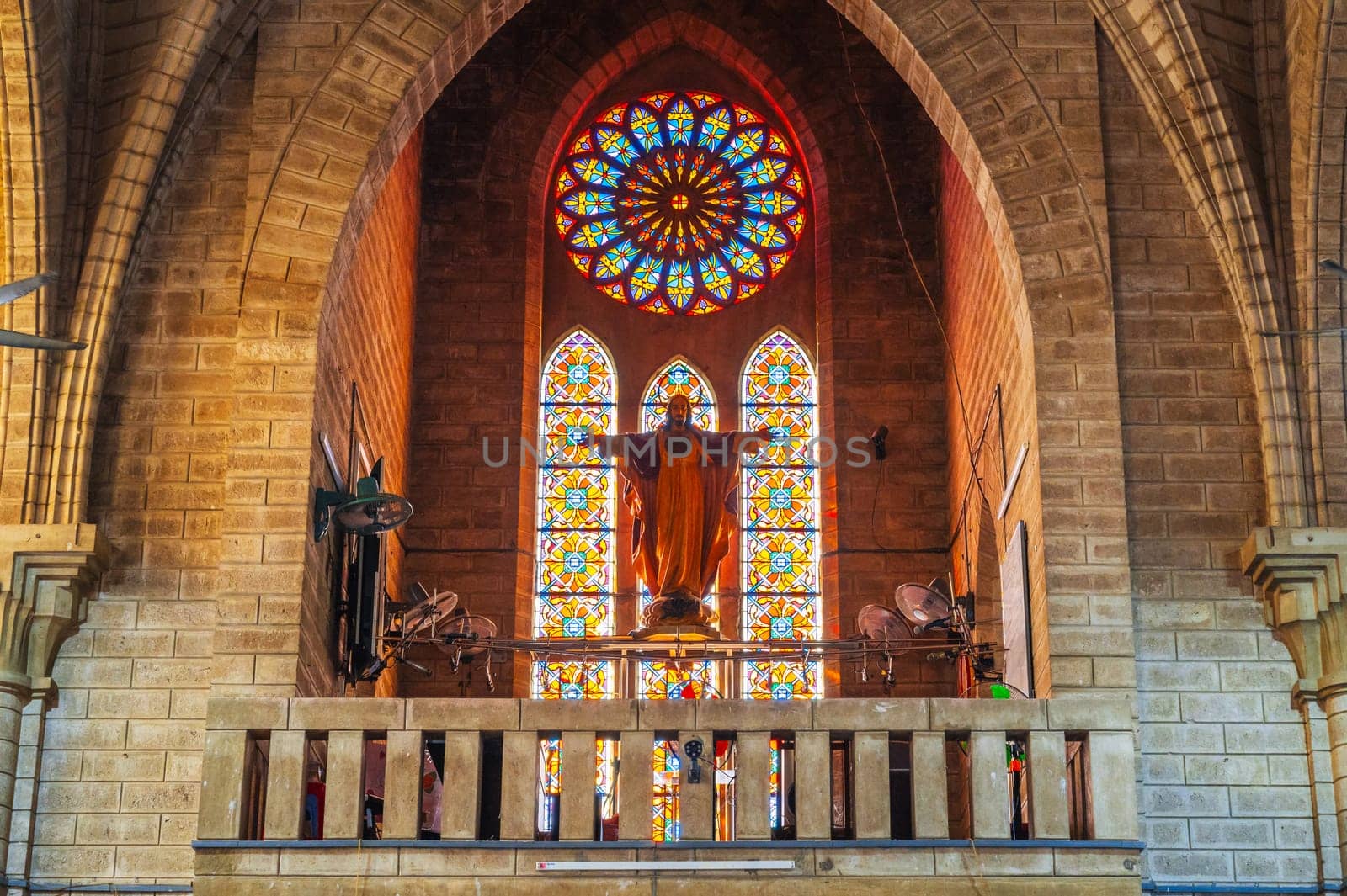 Statue Jesus Christ in Christ the King Cathedral also called Nha Trang Cathedral or Stone Church in Asia. Nha Trang, Vietnam - August 22, 2024