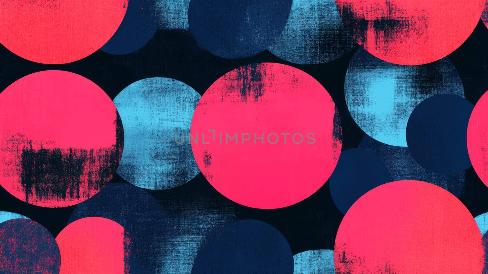 Abstract pink and blue circles on a textured dark background.