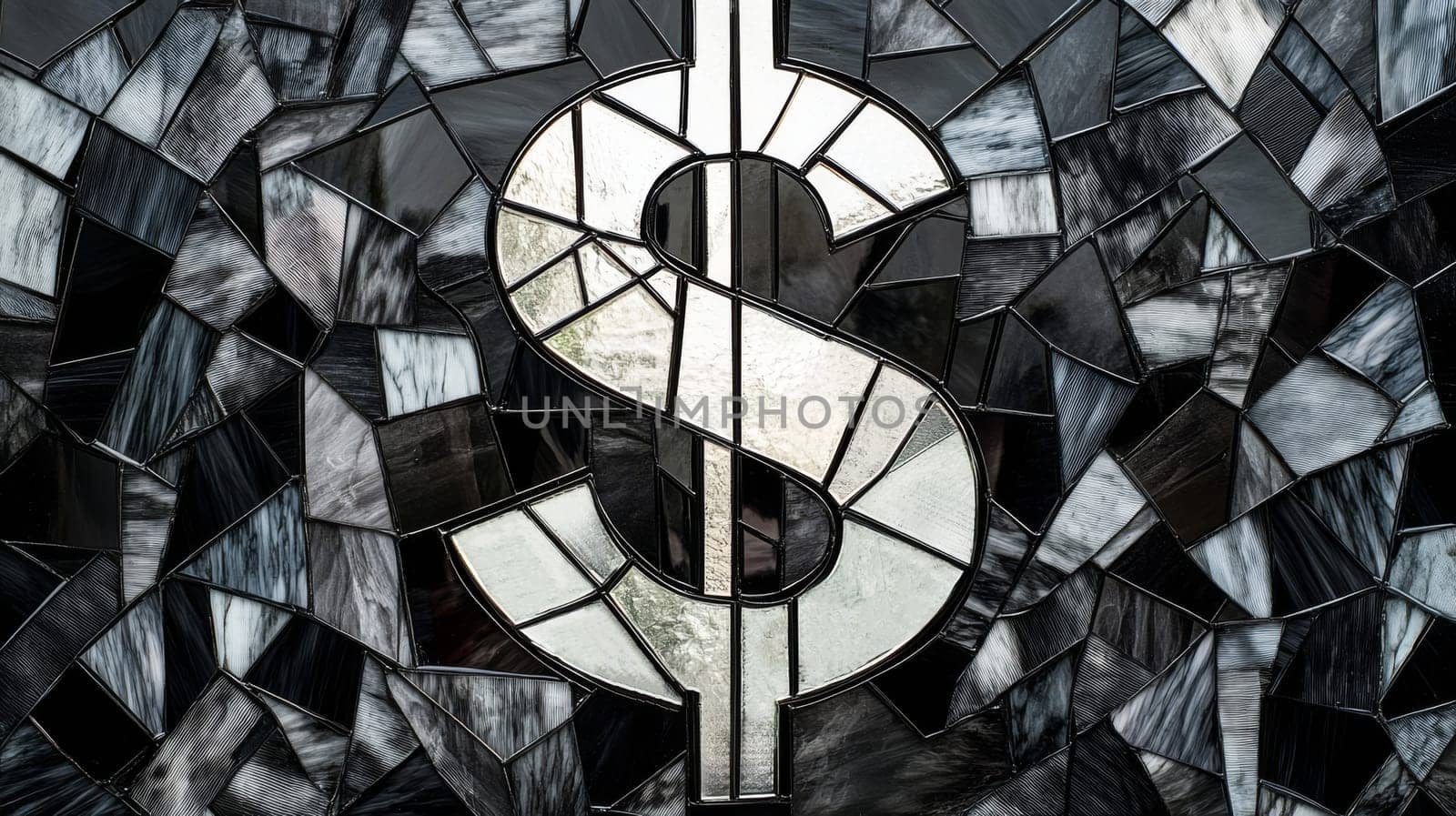 Stained glass dollar sign showcasing abstract art, modern design concept.