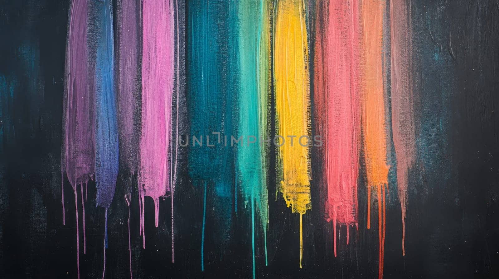 colorful dripping paint on dark background.