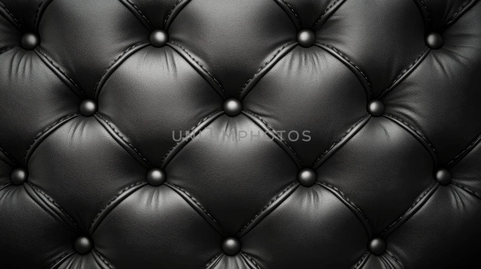 Black leather tufted upholstery close-up, luxury texture. Interior design and decoration concept.