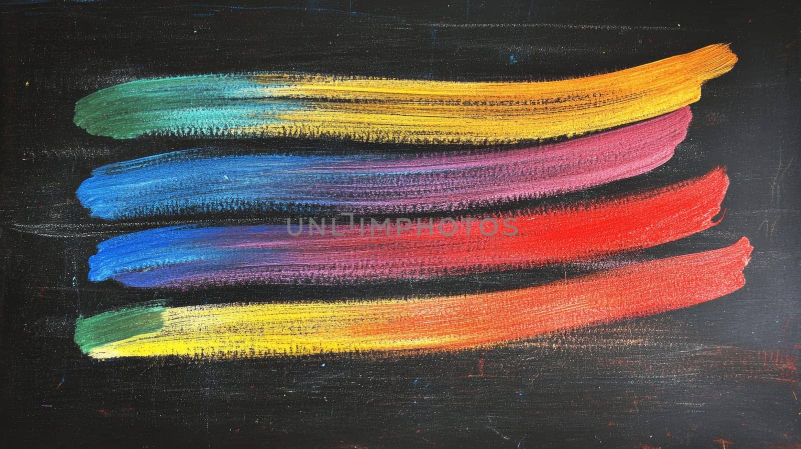 Colorful brush strokes on black canvas, abstract art concept.