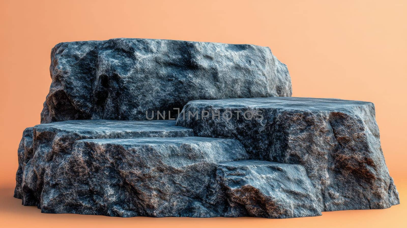 Rugged stone platform on orange background, geological concept.