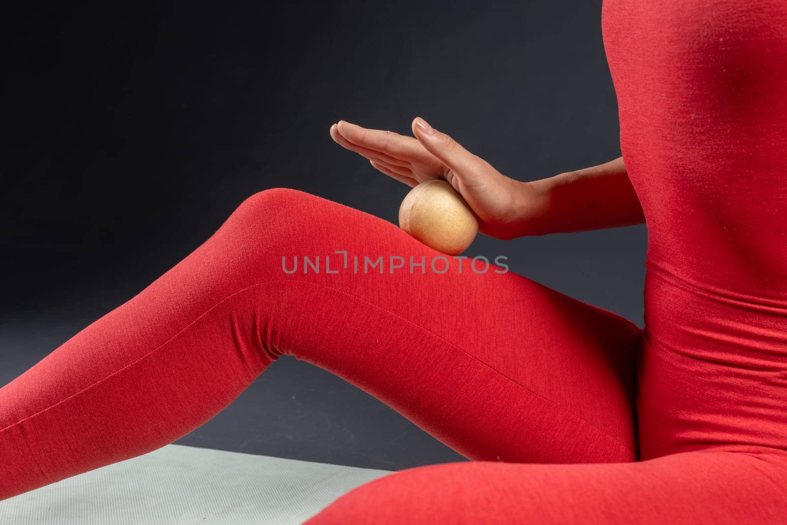 Myofascial Release of Leg Muscles with Wooden Yoga Massage Ball. Prevent Leg Fatigue, Self Massage Tool