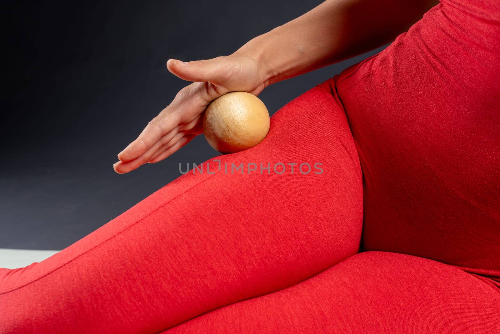 Myofascial Release of Leg Muscles with Wooden Yoga Massage Ball. Prevent Leg Fatigue, Self Massage Tool