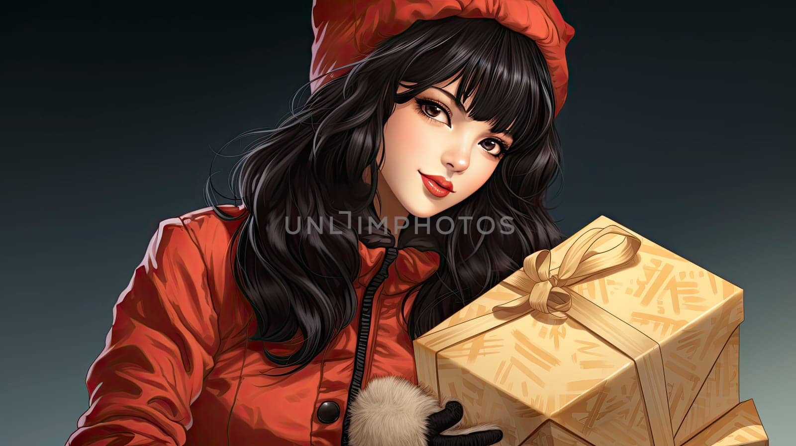 Beautiful pinup girl dressed as Santa Claus with gifts