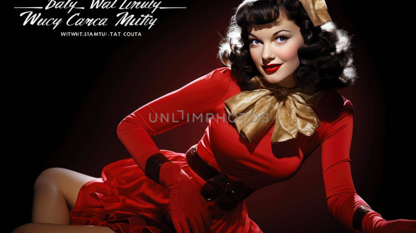 Beautiful pinup girl dressed as Santa Claus with gifts