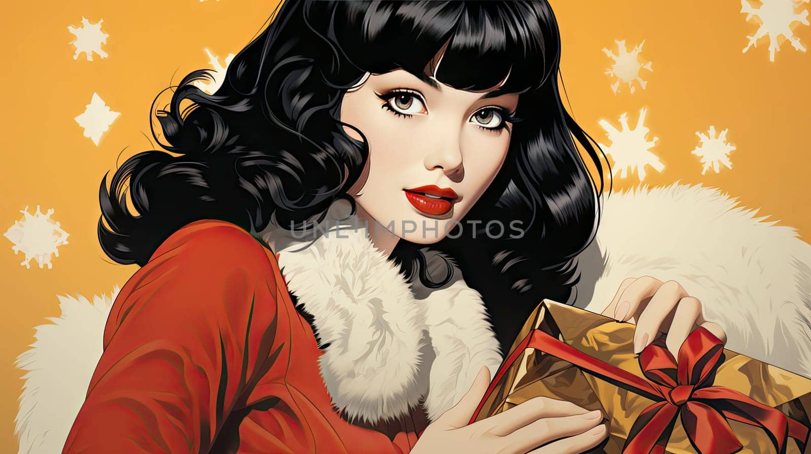 Beautiful pinup girl dressed as Santa Claus with gifts