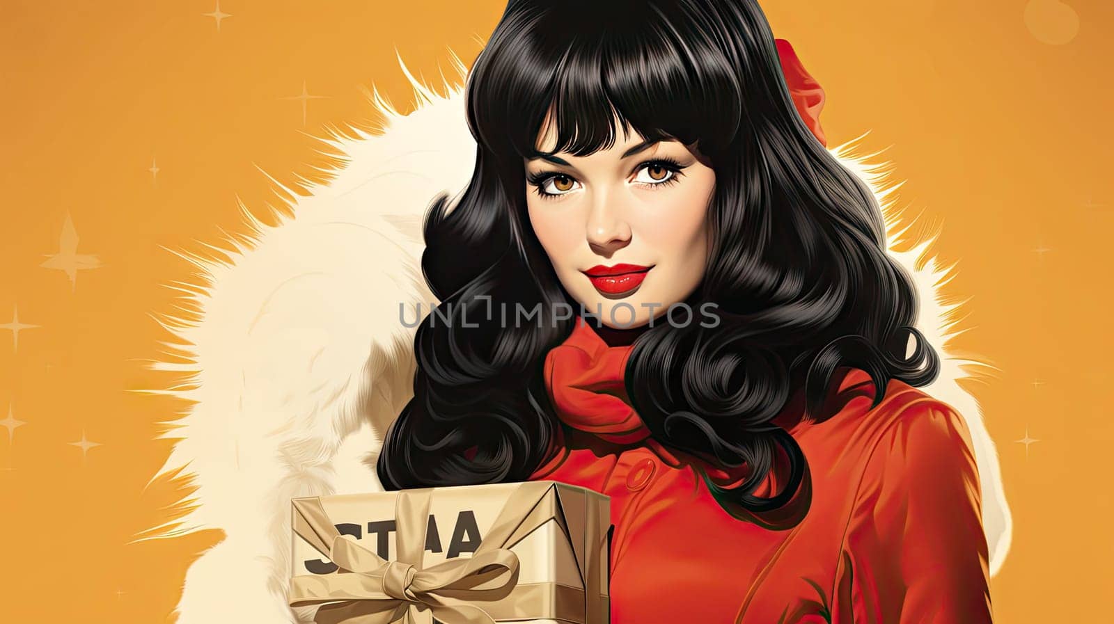 Beautiful pinup girl dressed as Santa Claus with gifts