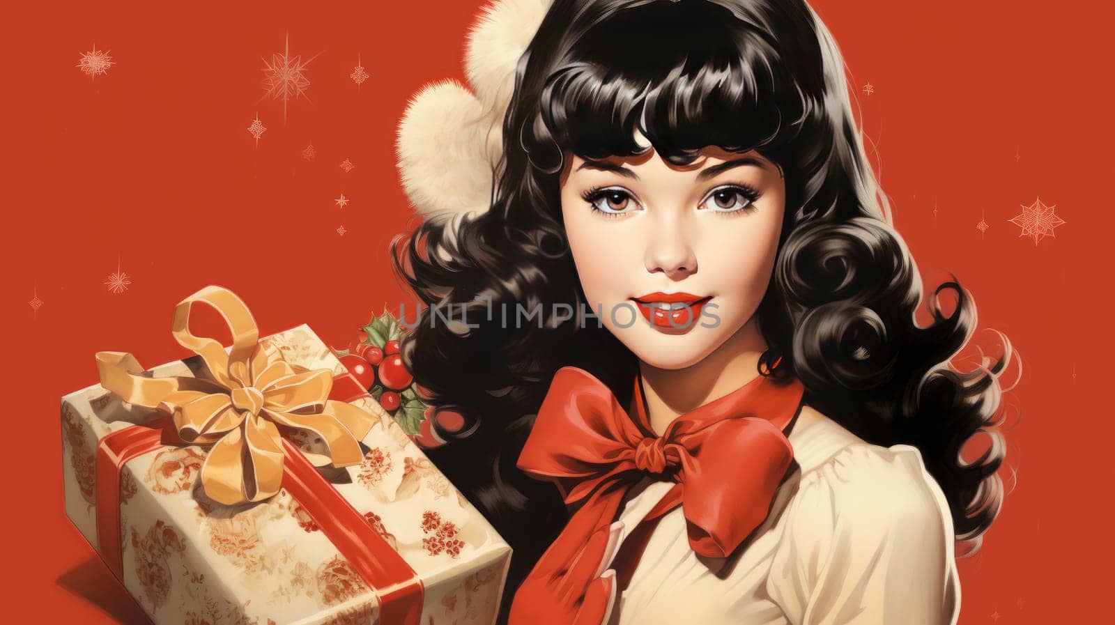 Beautiful pinup girl dressed as Santa Claus with gifts