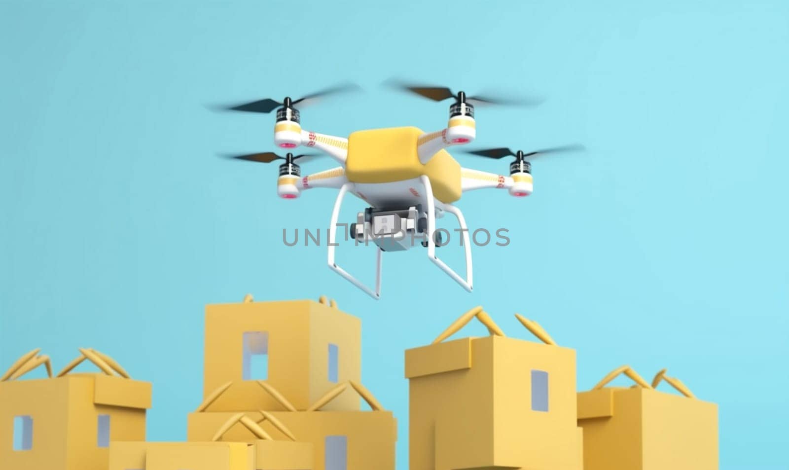 drone delivery blue blue smart business remote city shipping fly logistic cargo copter helicopter air technology fast flying transportation aircraft background. Generative AI.