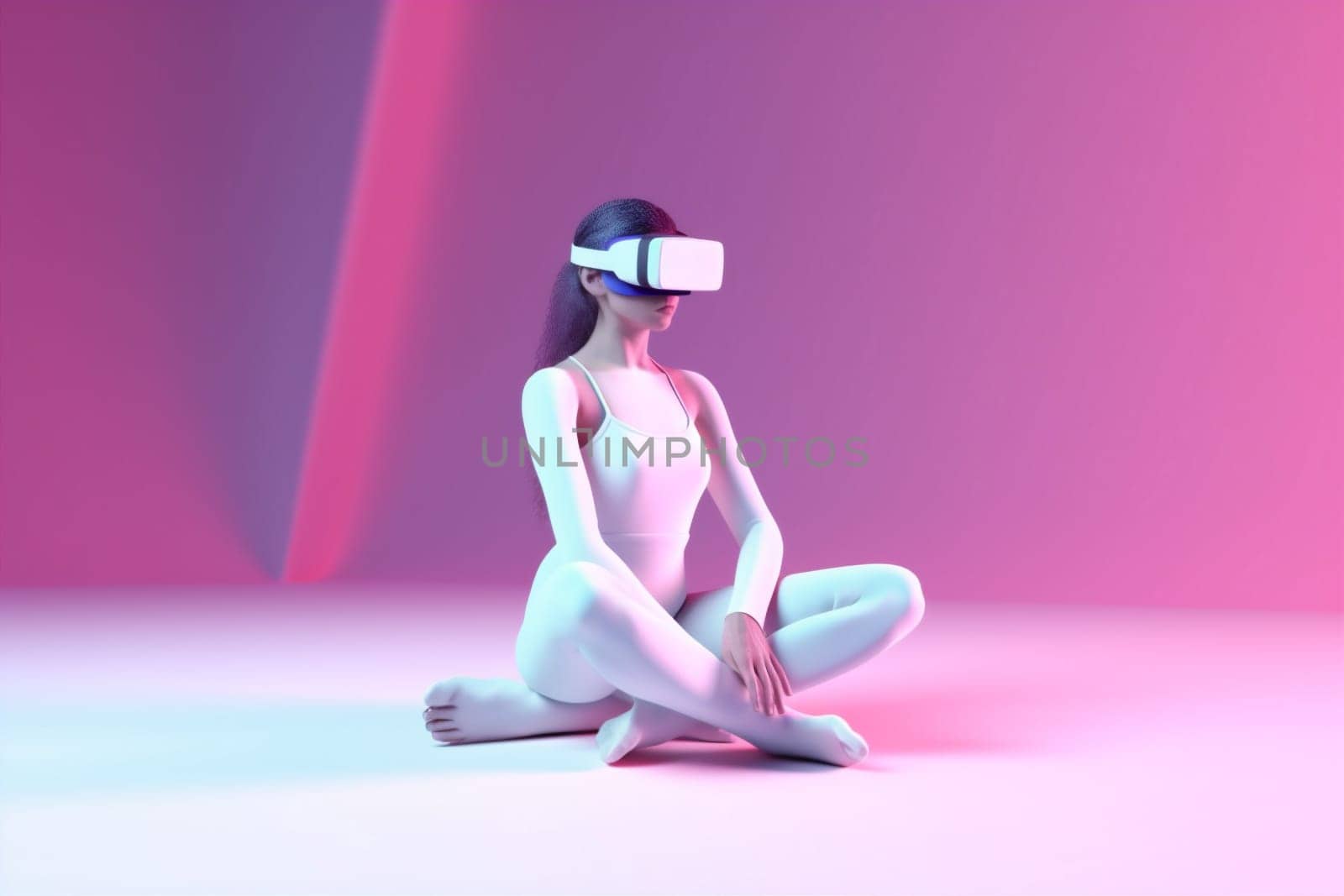 reality woman neon digital vr innovation virtual game glasses internet sport. Generative AI. by Vichizh