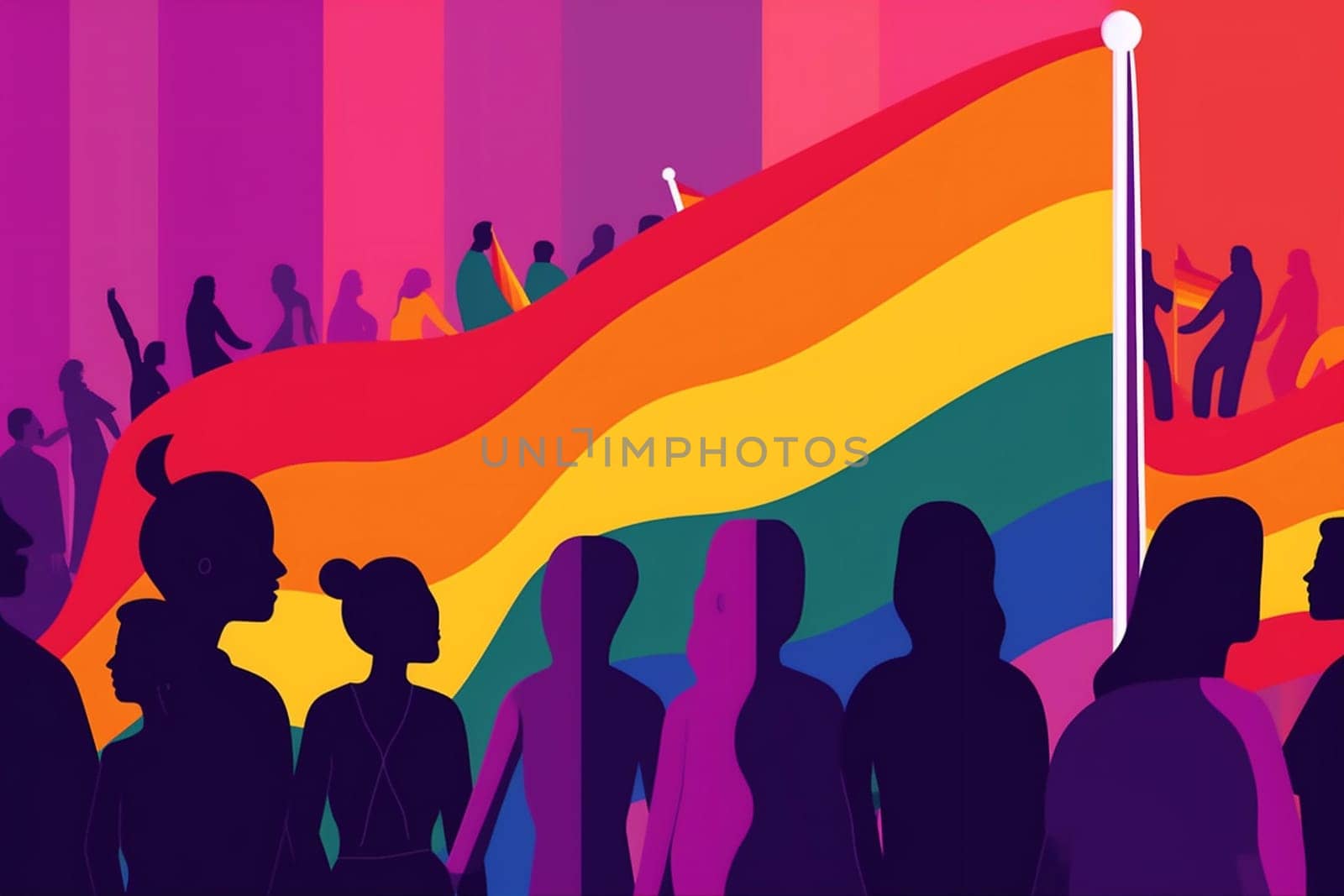 freedom lgbt crowd community illustration gay march flag person rainbow pride concept group support pride homosexual colourful gay celebration parade culture. Generative AI.