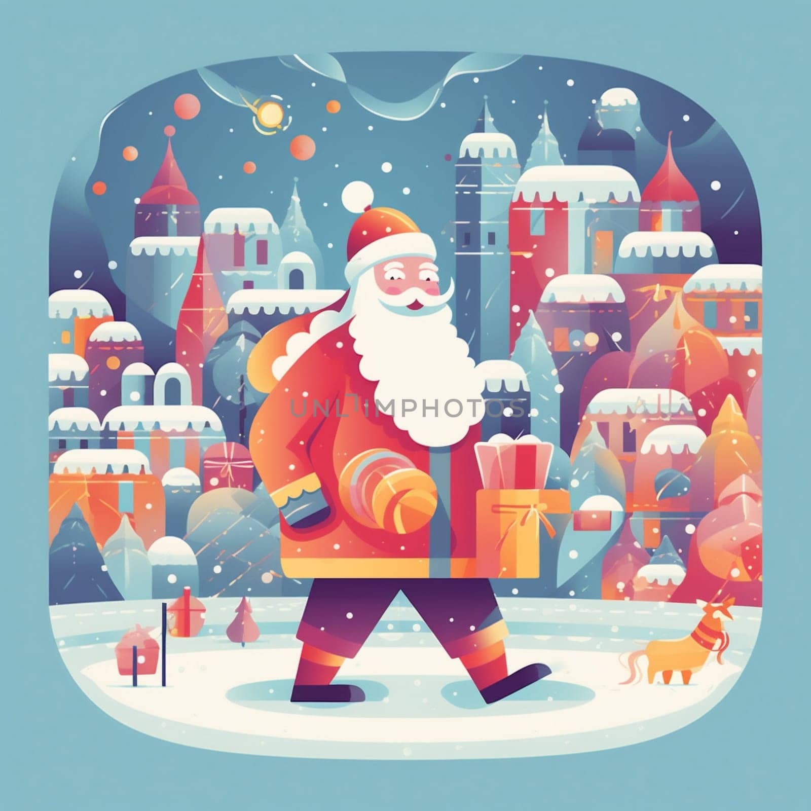 santa red gift illustration claus cartoon christmas holiday winter present. Generative AI. by Vichizh