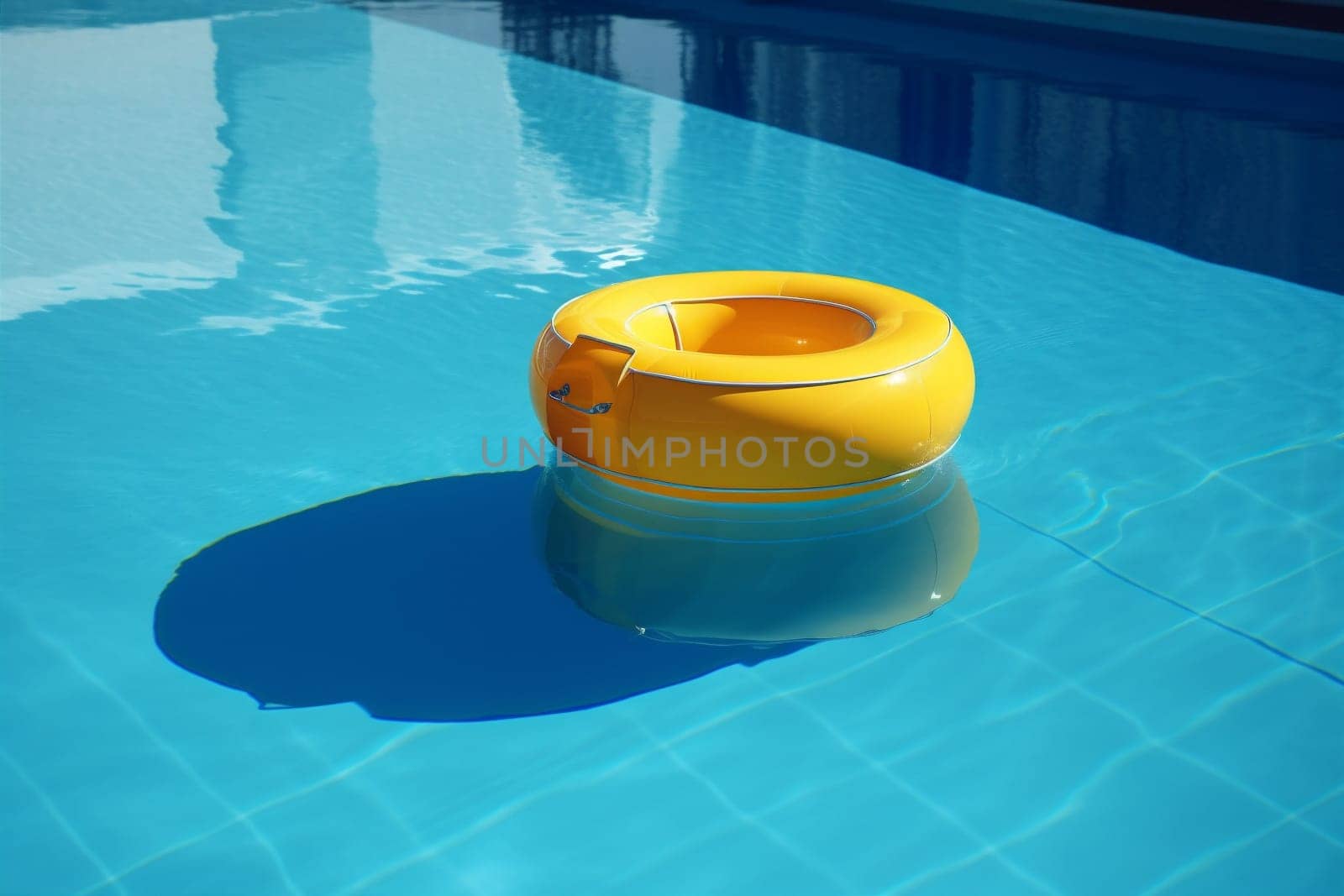 rescue party circle hotel lifesaver fun resort yellow wave water inflatable float children vacation leisure bright sunlight ring pool preserver. Generative AI.