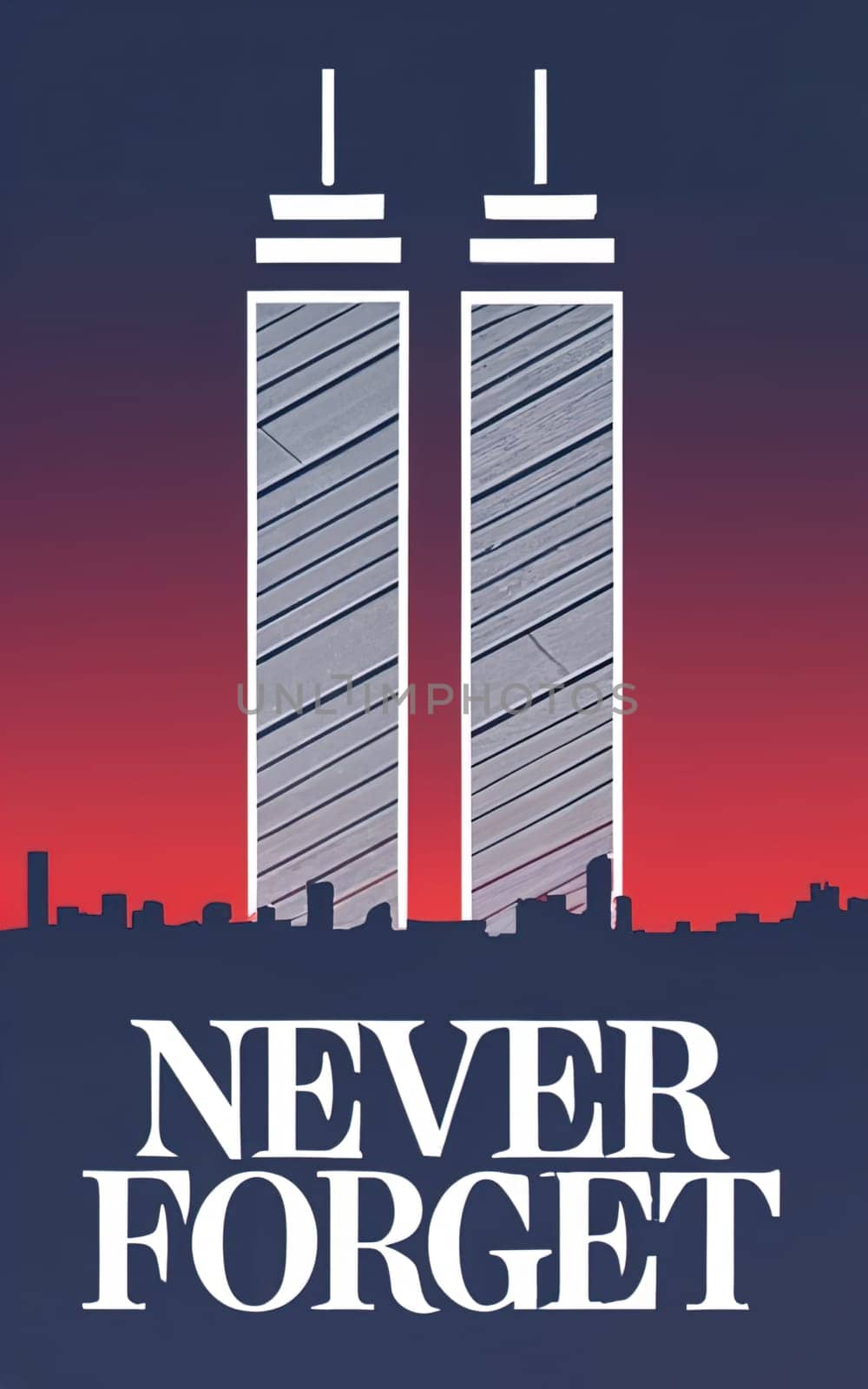 Illustration of Twin Towers with Red 'Never Forget' Typography - Commemorative Artwork download image