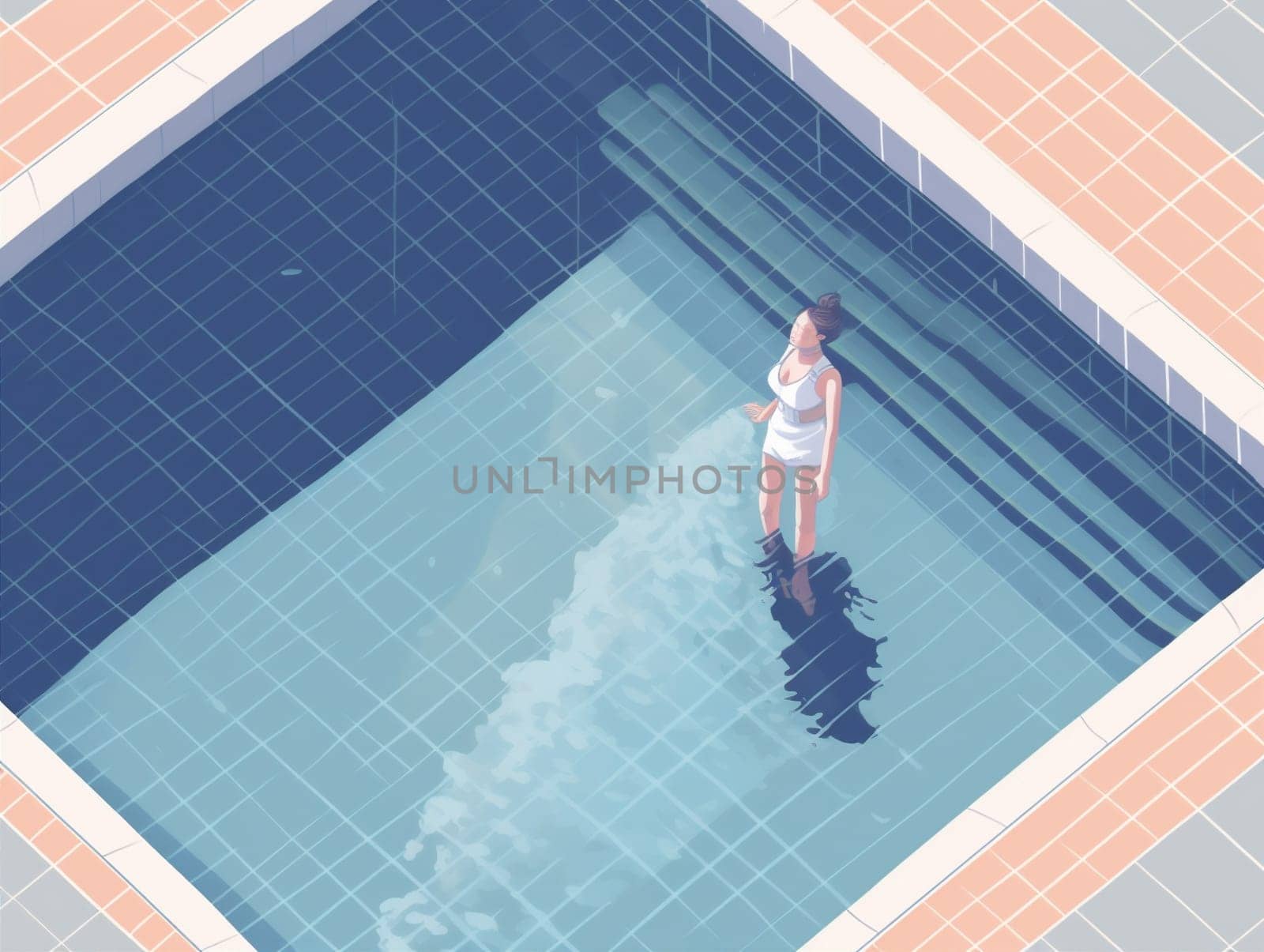 girl woman holiday young swim pool summer illustration water person sunny. Generative AI. by Vichizh