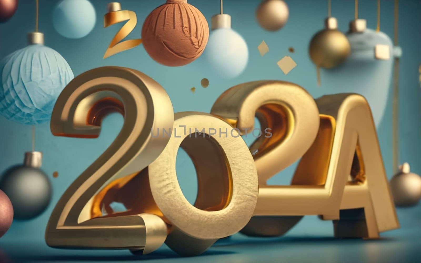 2024 Happy New Year Greeting Card - Gold Conceptual Art, 3D Render with Typography by igor010