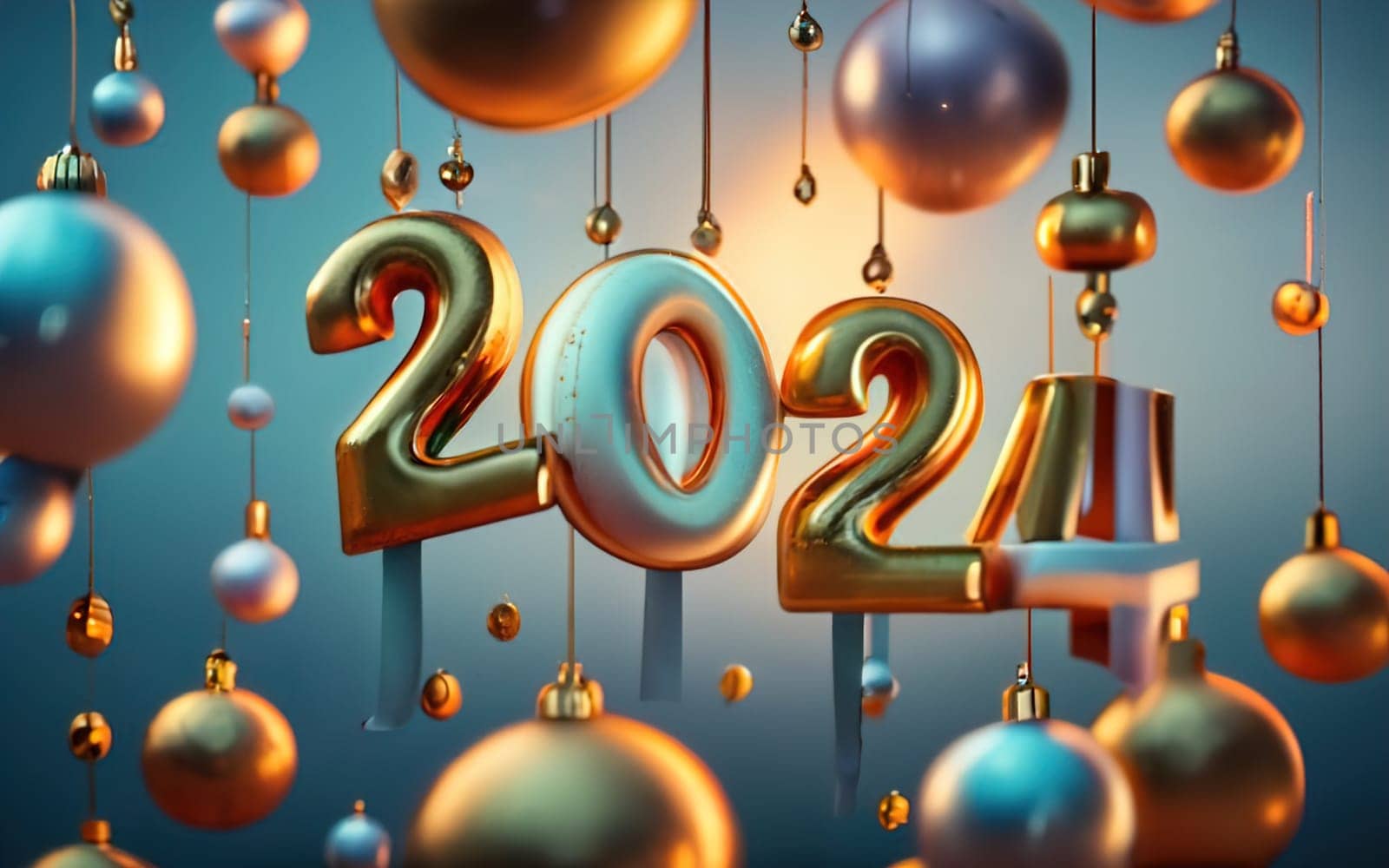 2024 Happy New Year Greeting Card - Gold Conceptual Art in 3D Render with Stylish Typography by igor010