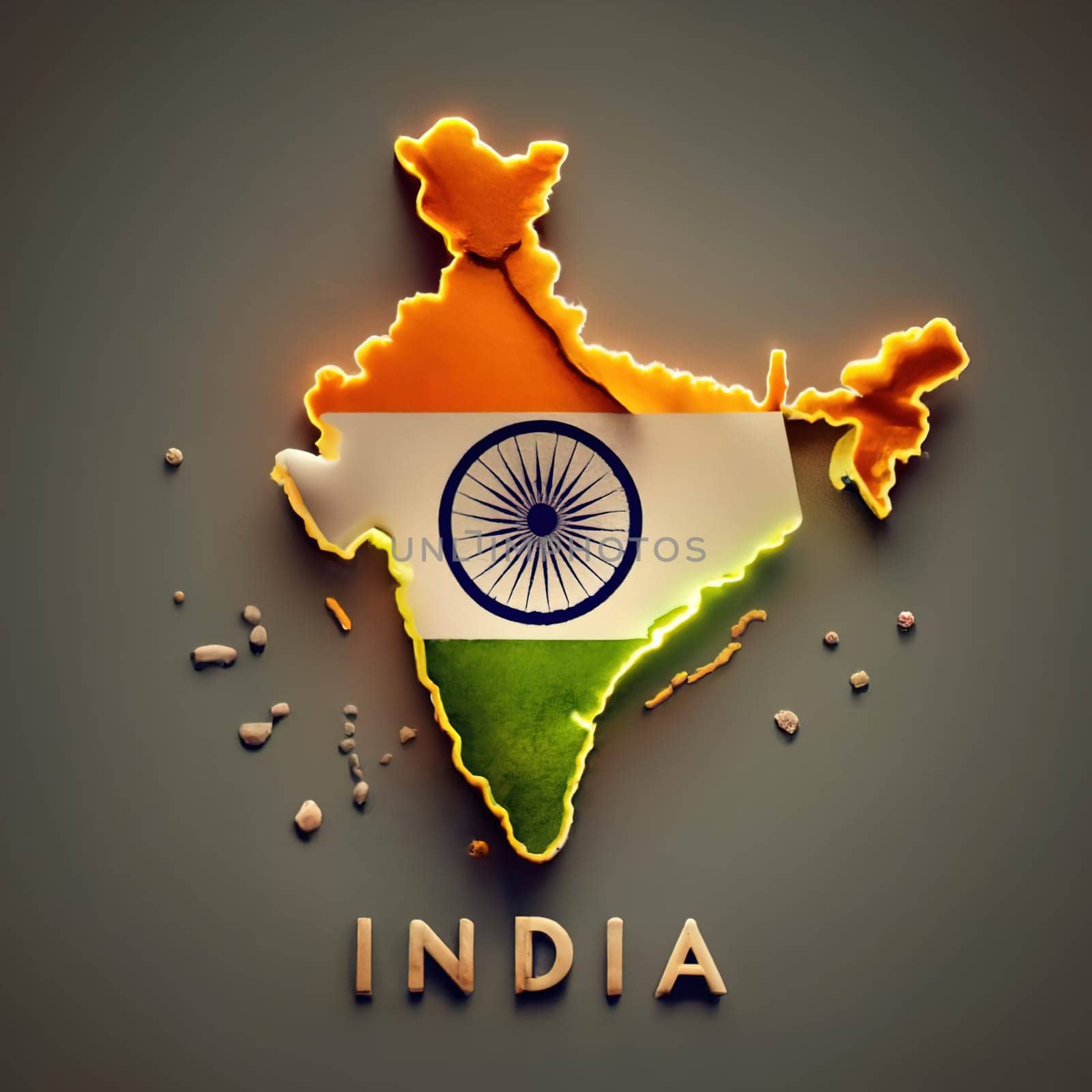 Glowing 'INDIA' in One Line Across Indian Map with Three Colors Splash Paint - High Detail, Dark Background by igor010