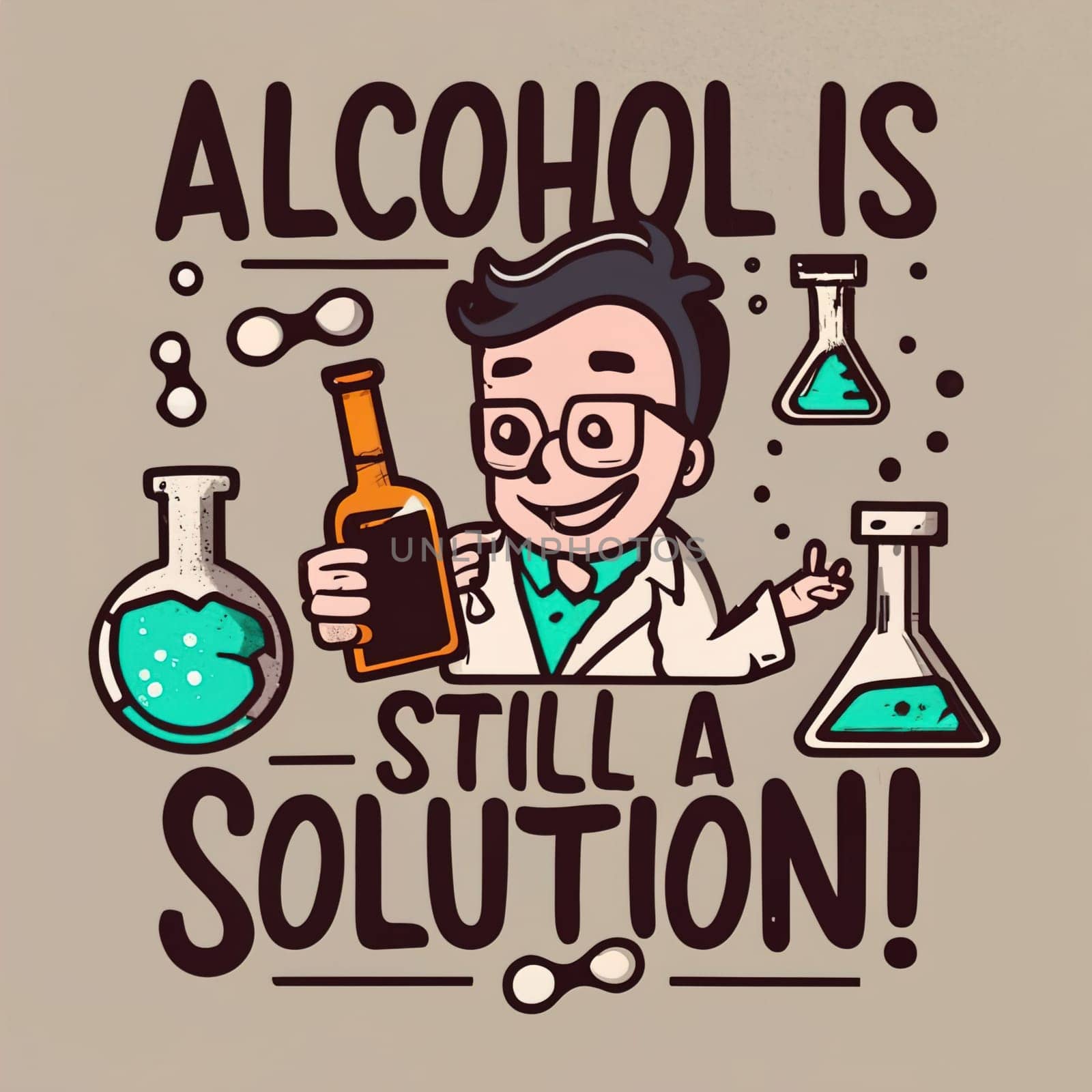Chemistry Nerd Illustration with Alcohol Is Still a Solution Typography - Educational Poster Art download image