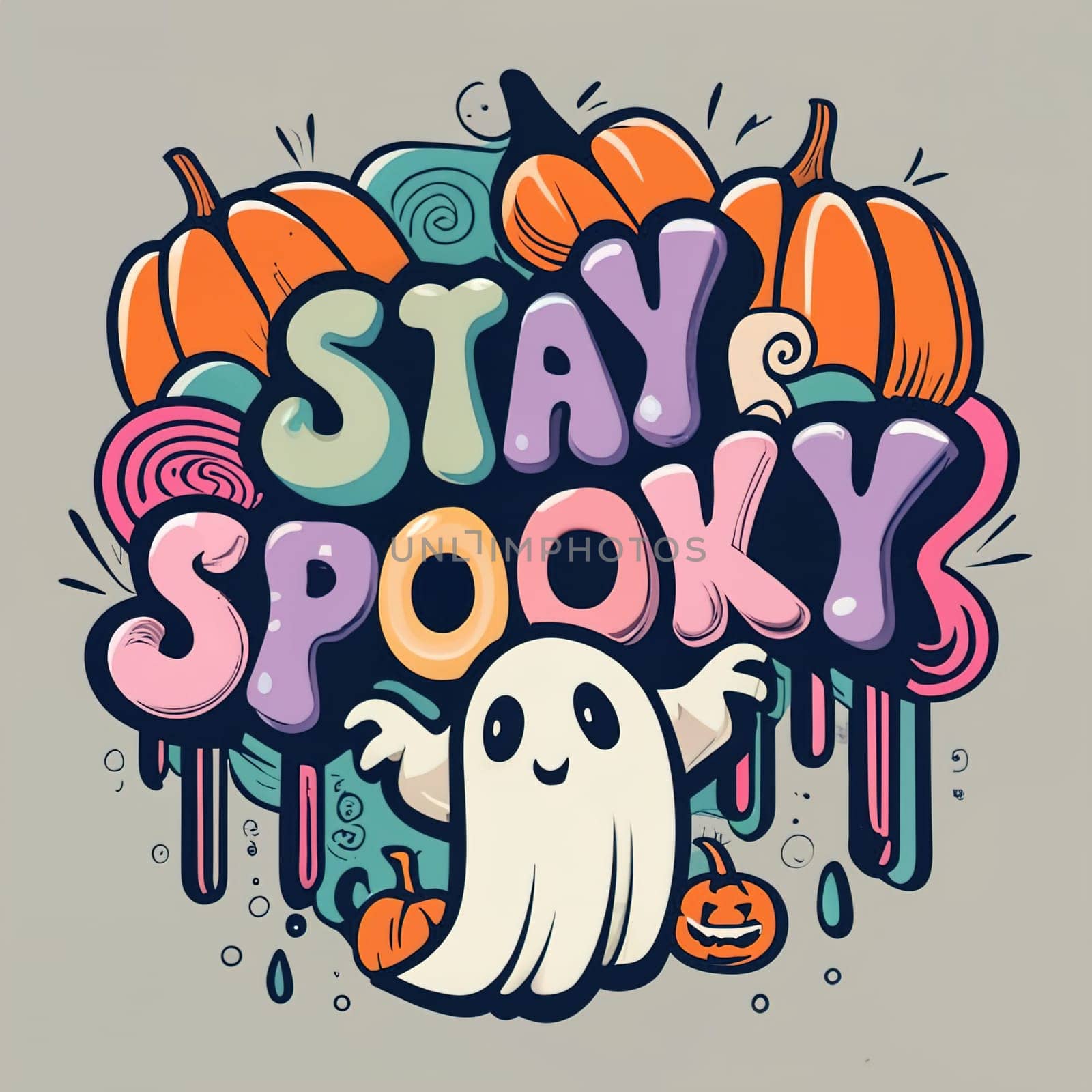 Stay Spooky Text in Cute Ghost Graffiti Logo - Minimalist Design on White Background by igor010