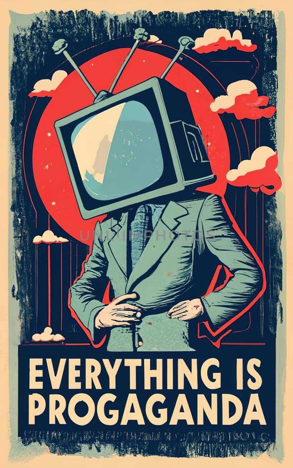Vintage Propaganda Poster with 'EVERYTHING IS PROPAGANDA' - Retro TV, Steampunk, Cyberpunk Vibes download image