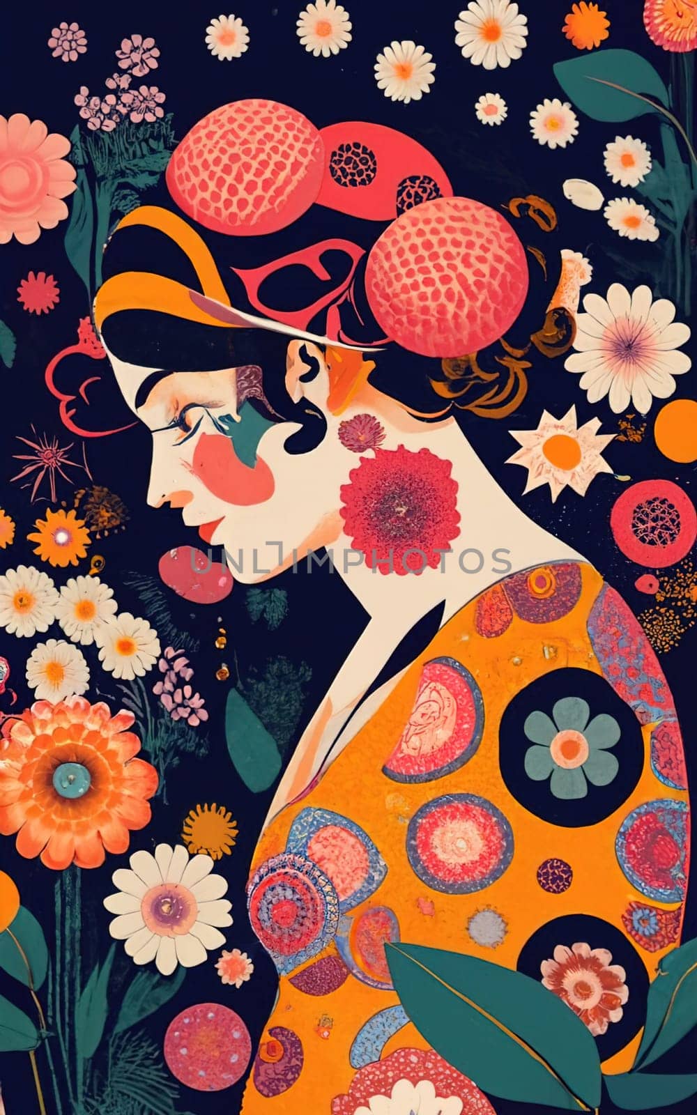 woman Flowers, polka dots and starlight background by igor010