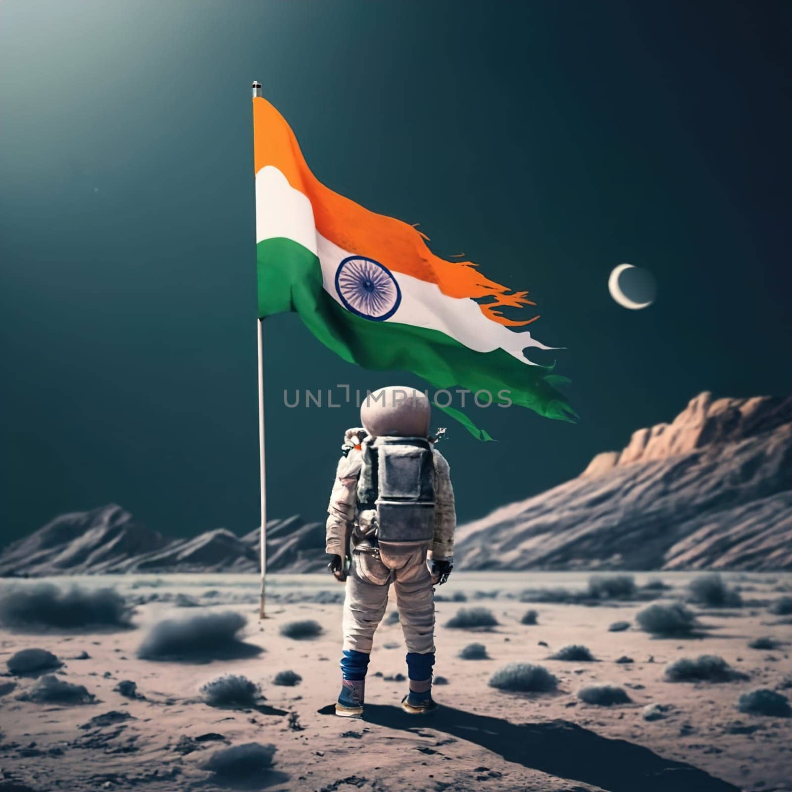 Astronaut on the Moon with the Indian Flag download image