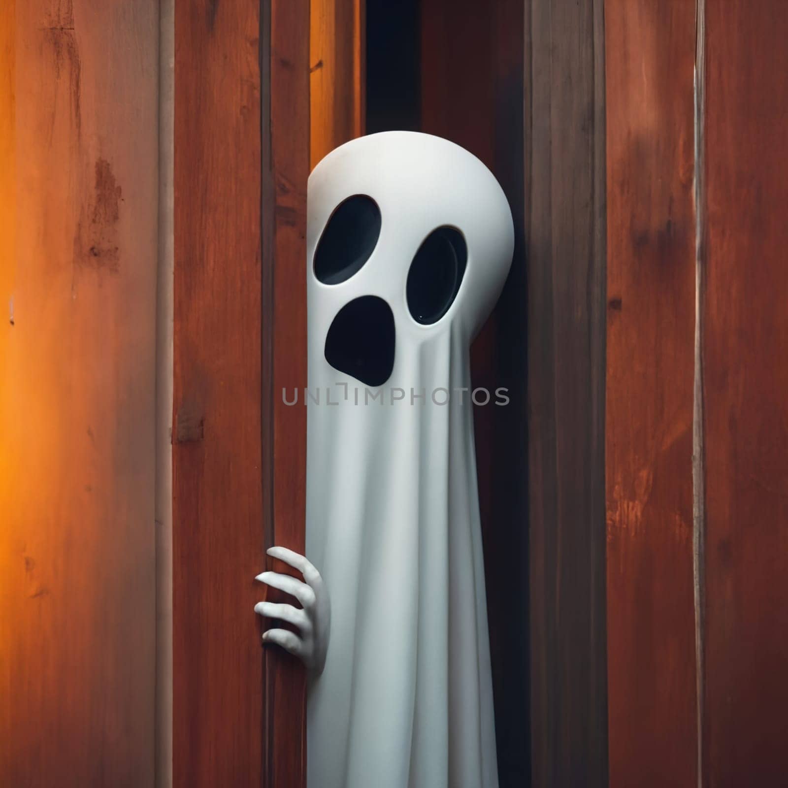 Cute Funny Ghost Peeks from Wall Corner - Playful and Adorable Ghost Illustration by igor010