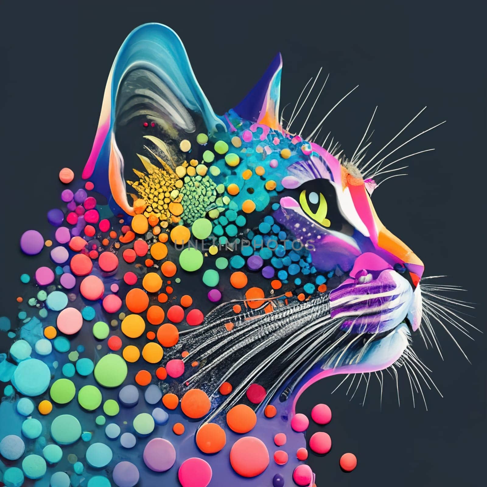 Colorful Dotted Cat Silhouette - Creative Artistic Concept with Vibrant Dots by igor010