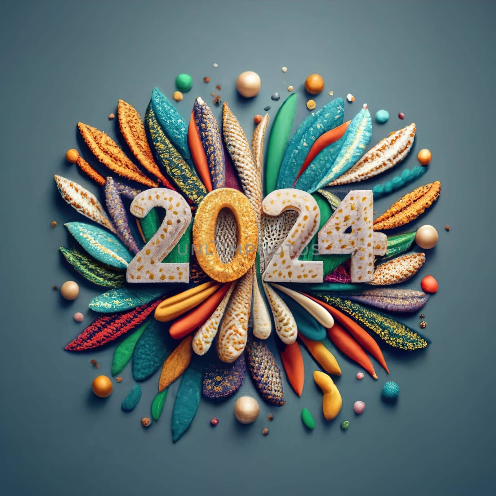 2024 Happy New Year Text in Embroidery on Textured Fabric - Stylish and Festive Embroidered Design by igor010