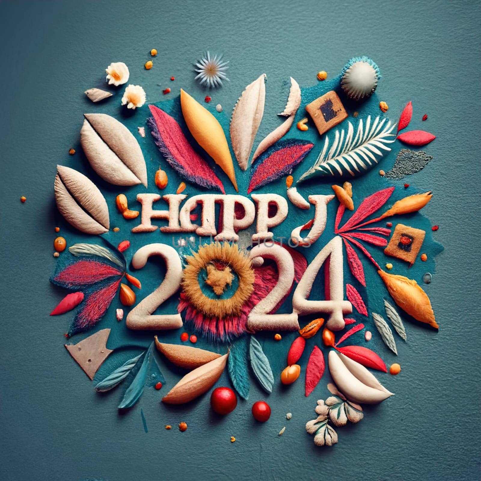 Text '2024 Happy New Year' Embroidered on Textured Fabric - Festive Embroidery Design for New Year Celebration download image