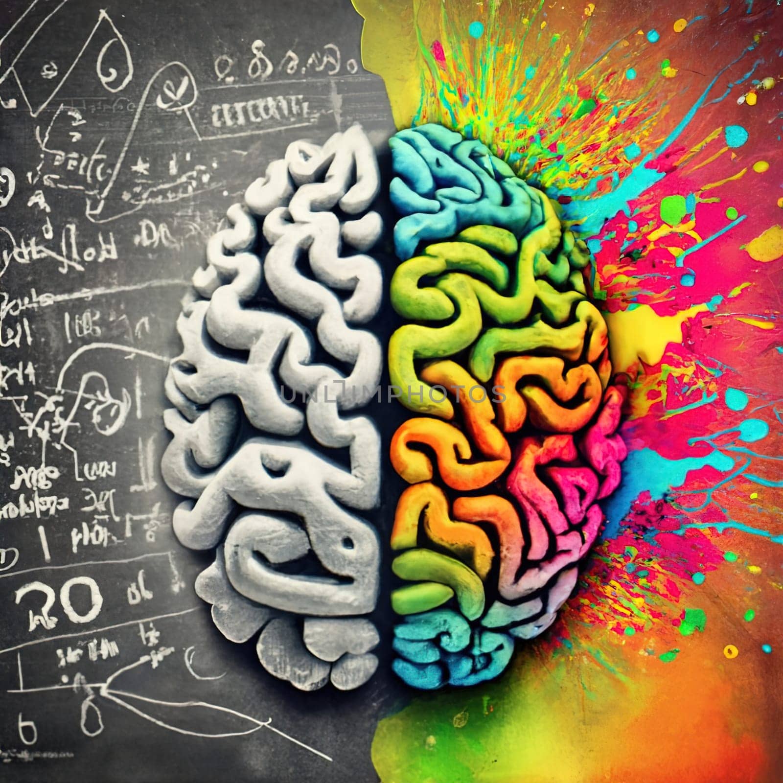 Colorful Brain with Math Equations and Explosive Colors download image