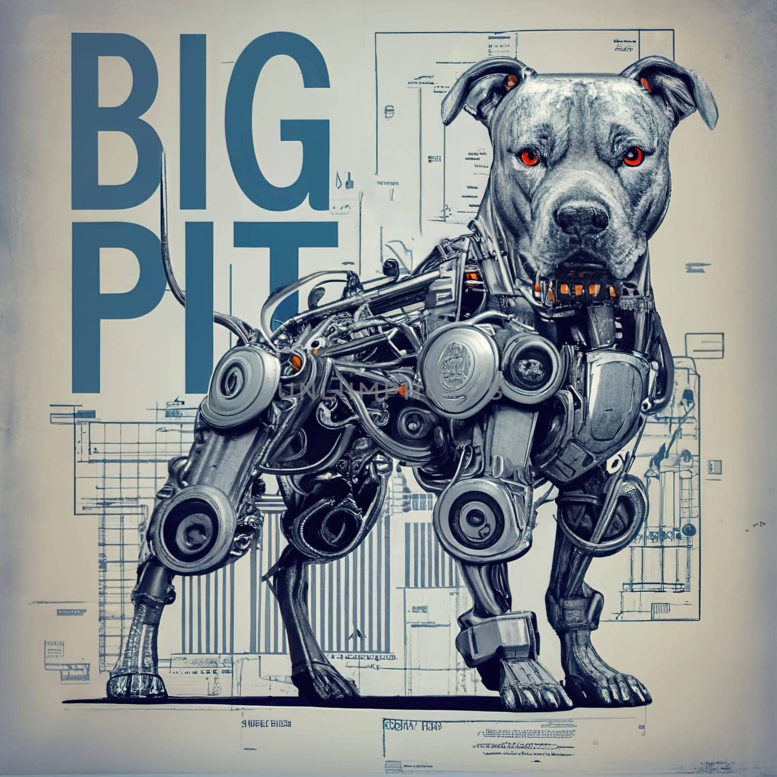 poster of a mechanical pitbull, technical schematics download image