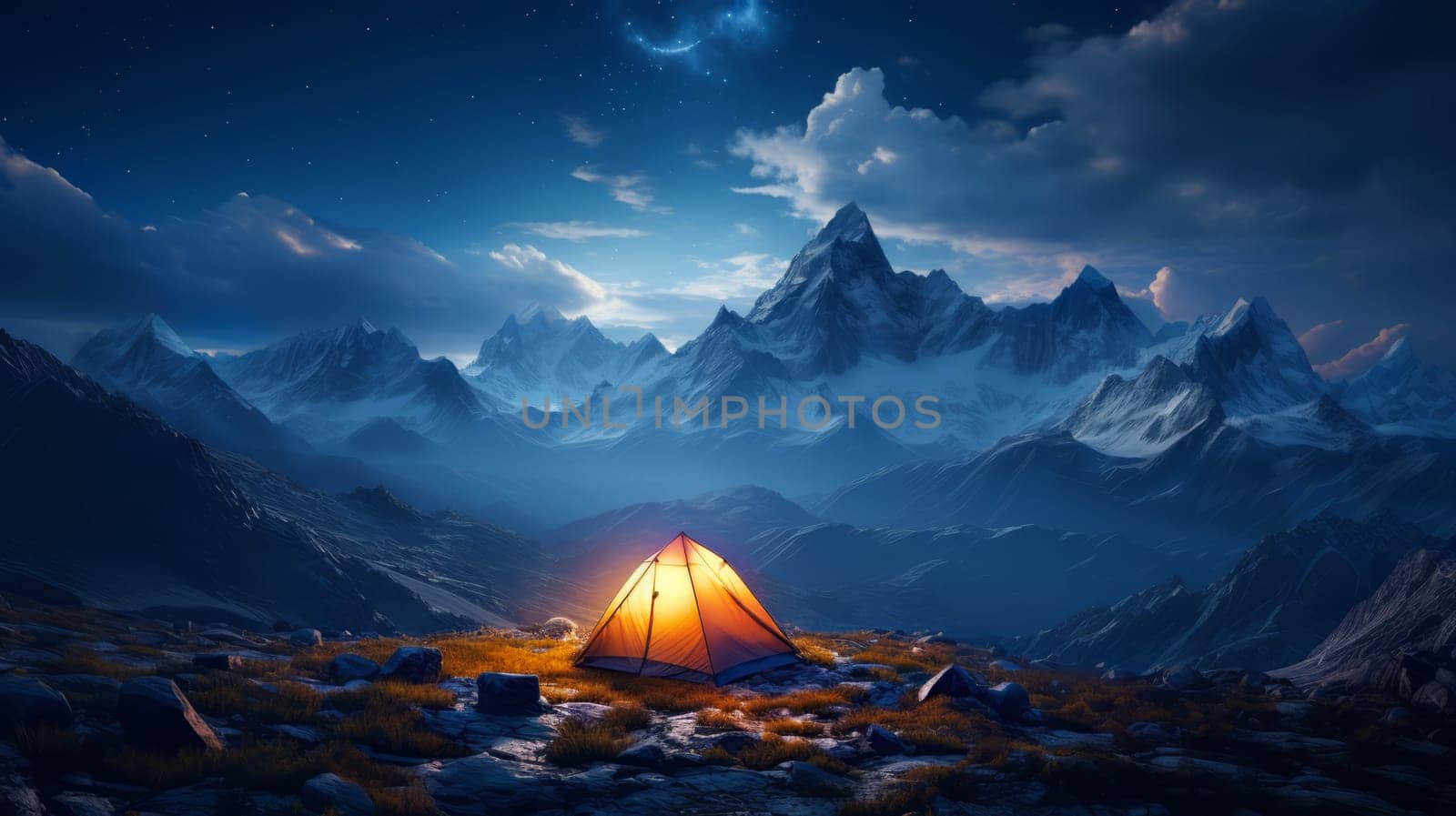 Tent in the mountains under the stars by NataliPopova