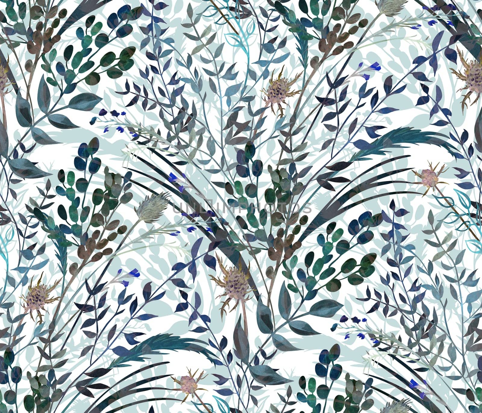 Summer seamless pattern with silhouettes of branches and leaves of a fern for textiles of women for textile