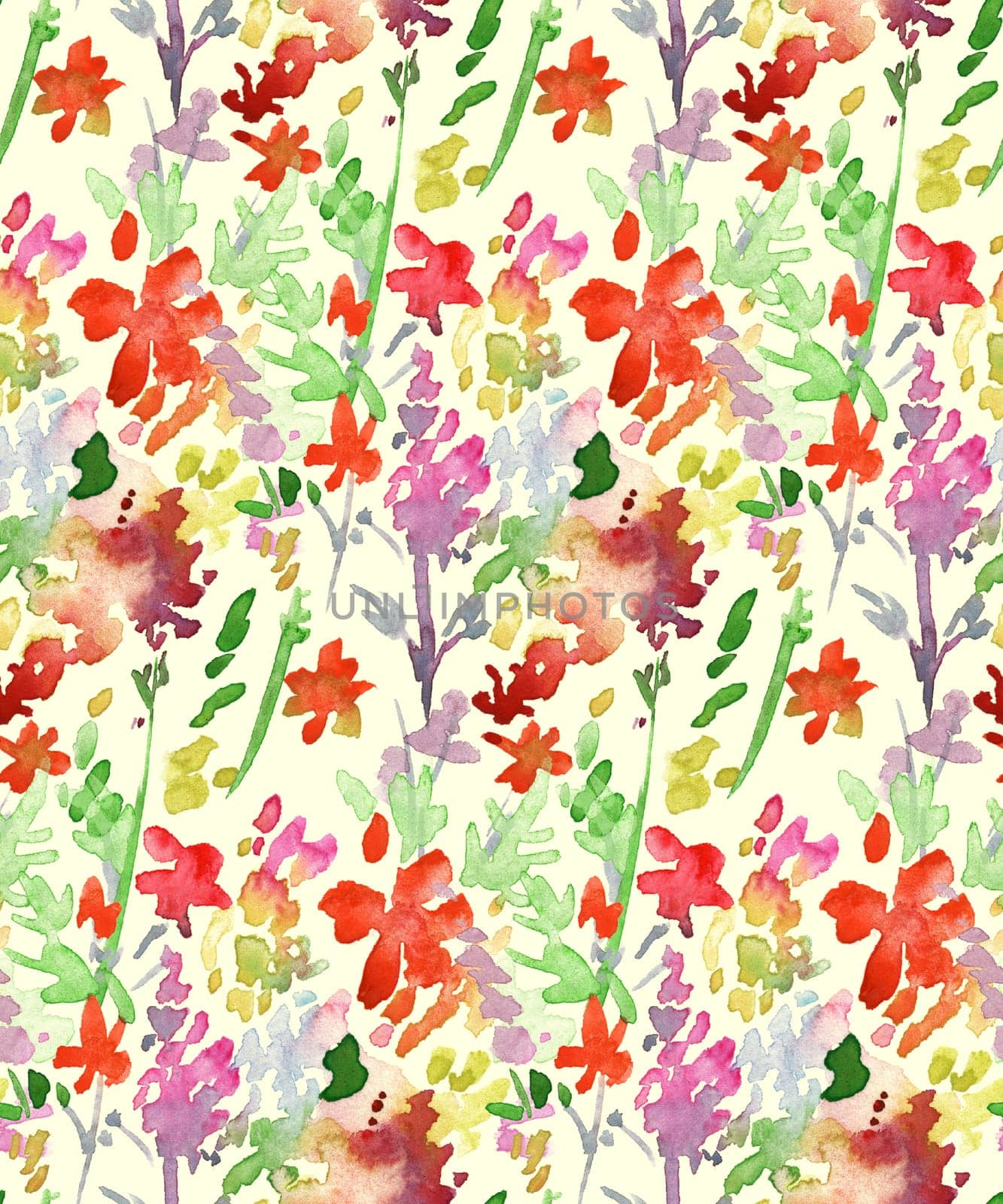 fashion floral multicolored summer pattern with wildflowers and plants for womens textiles painted in watercolor