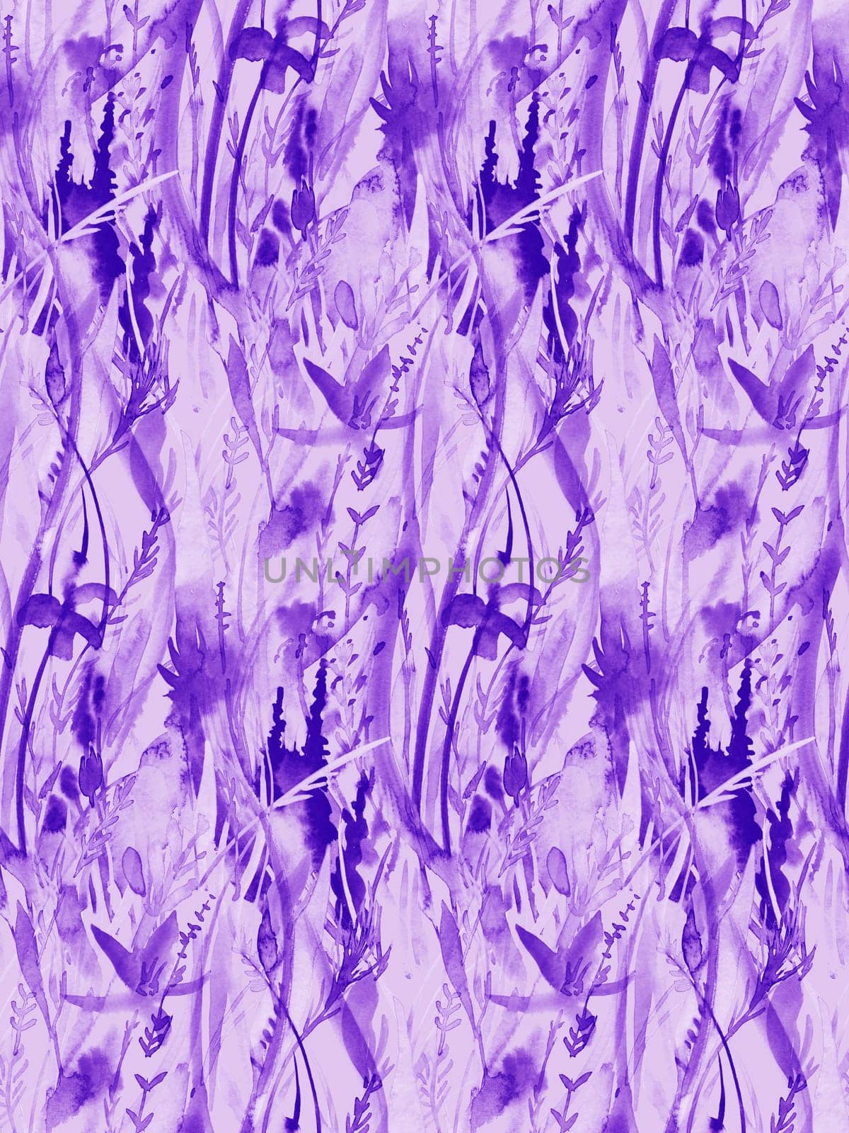 Botanical purple illustration with blooming flower