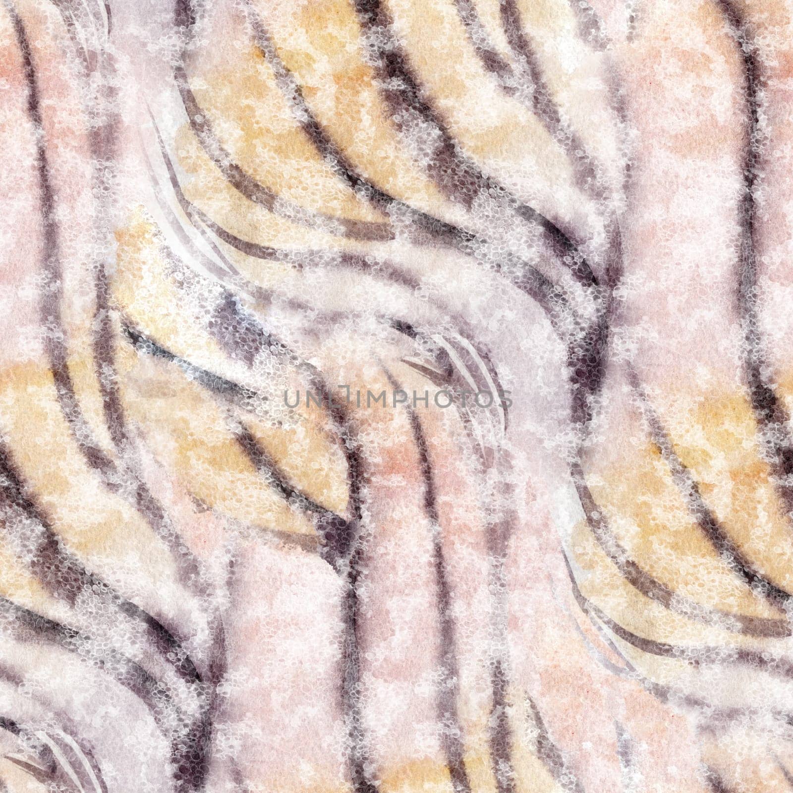 Animal motif with a zebra skin painted in watercolor. Seamless striped pattern. Mix textures of different animals